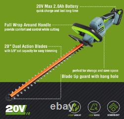 20V Cordless Hedge Trimmer, 20 Electric Garden Tools Dual Action Blades