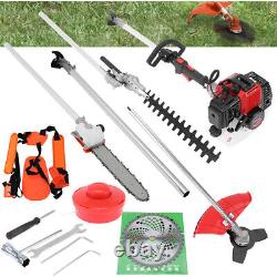 52cc 5 in 1 Gas Hedge Trimmer Brush Cutter Pole Saw Chainsaw Tree Cutting Tools