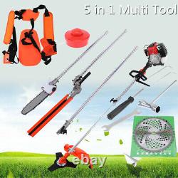 5 in 1 52cc Gas Hedge Trimmer Chainsaw Brush Cutter Pole Saw Garden Grass Tools