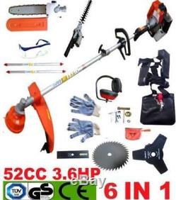 Garden Hedge Trimmer 6 in 1 Petrol Strimmer Chainsaw Brushcutter Multi Tool 52cc