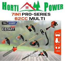 Garden Tool 62cc 7in1 Multitool Chainsaw Brushcutter Hedge Trimmer +2 Extns