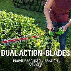 Greenworks 24V Cordless Hedge Trimmer 22 Dual Action Blade Tool Only HT24B04