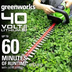 Greenworks 40V 24 Cordless Hedge Trimmer, 2.0Ah Battery and Charger Included