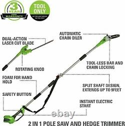 Greenworks 40V 8.5 inch Cordless Pole Saw with Hedge Trimmer Attachment Tool