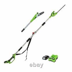 Greenworks Tools Battery-Powered Pole Mounted Pruner and Hedge Trimmer 2-in-1