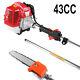 New 43cc Petrol Hedge Trimmer Chainsaw Brush Cutter Pole Saw Tools 11.5ft Us