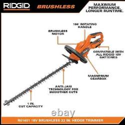 RIDGID 22 In. Hedge Trimmer Straight 18V Brushless Cordless Battery (Tool Only)