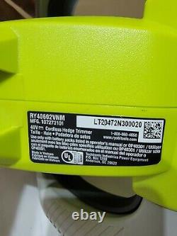 Ryobi RY40602VNM 40V Cordless Hedge Trimmer Tool Only DATED 2020