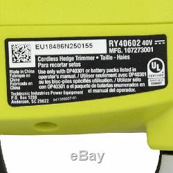 Ryobi RY40602 40V 24 Cordless Hedge Trimmer uses OP40201 OP4050A Tool Only