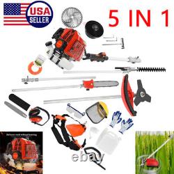 US 5 in 1 52cc Petrol Hedge Trimmer Chainsaw Brush Cutter Pole Saw Outdoor Tools